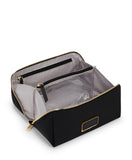 TUMI - Voyageur Dallas Cosmetic Bag - Lay-Flat Travel Makeup Organizer - Packable Travel Kit - Black with Gold Hardware
