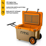 RTIC 52 Quart Ultra-Light Wheeled Hard Cooler Insulated Portable Ice Chest Box for Beach, Drink, Camping, Picnic, Fishing, Boat, Barbecue, 30% Lighter Than Rotomolded Coolers, Trailblazer