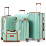 CASELLY Luggage Set 3 Piece with Cup Holder,Hardshell TSA Lock Spinner Wheels Carry on Lightweight Suitcase，Hook and YKK Zippers for Valentine Gifts (Green, 5 piece sets(20/24/28/DB/TB))