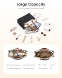 LOVEVOOK Laptop Tote Bag for Women Work, Teacher Tote Bag Nurse Bag with Large Cup Holder, 15.6 Inch Waterproof Leather Computer Bag Professional Business Office Briefcase, Black-beige-brown