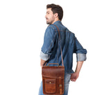 13" leather messenger bag laptop case office briefcase gift for men computer distressed shoulder bag