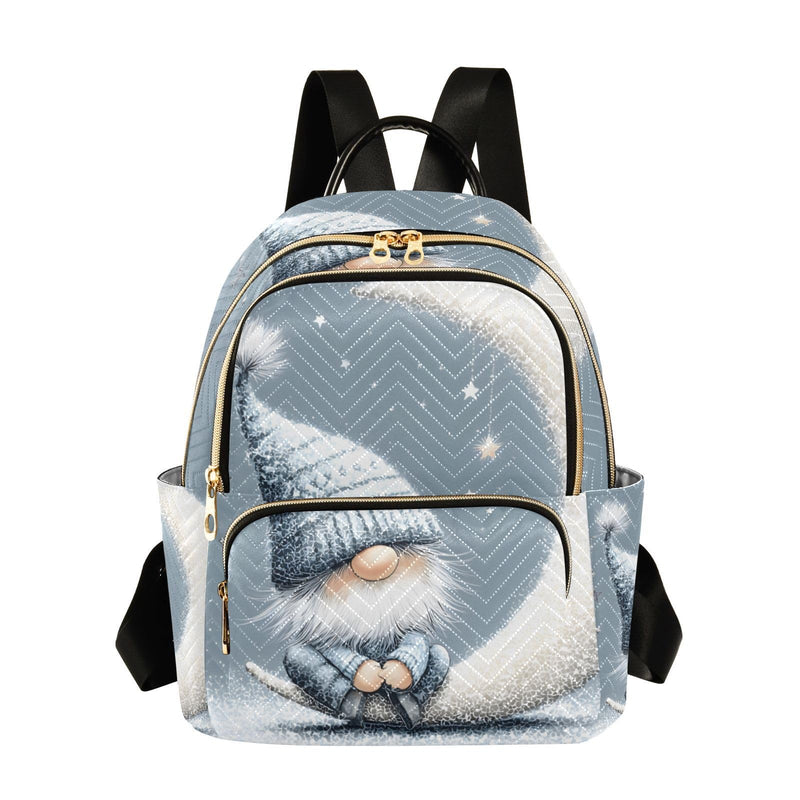 WOIWB Women's Backpack Cute Gnome Moon Print for Travel Commute, Cloth Shoulder Bag Double Zipper Size S