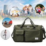 Suruid Travel Duffel Bag with Shoes Compartment Sports Gym Bag with Dry Wet Separated Pocket for Men and Women, Overnight Bag Weekender Bag Training Handbag Yoga Bag - Olive Green
