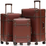 NZBZ Vintage Luggage Sets for Women, PU Leather Retro Suitcase, Vintage Trunk Luggage, Vintage Suitcase Set (Caramel Brown, 20