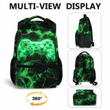Kids Backpack, Cool Green Gamer Bookbag for Boys 6-8, Boys Gift for Birthday, 17 Inch Leisure Backpack for School Preschool Elementary Kindergarten