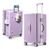 TIYFIY Hardside Luggage with Cup Holder & USB/Type-C Charging Port, Aluminum Frame, Zipperless Design, TSA Lock, Extra-Wide Shell – Smart Travel Suitcase,Checked (Lilac, 24Inch)
