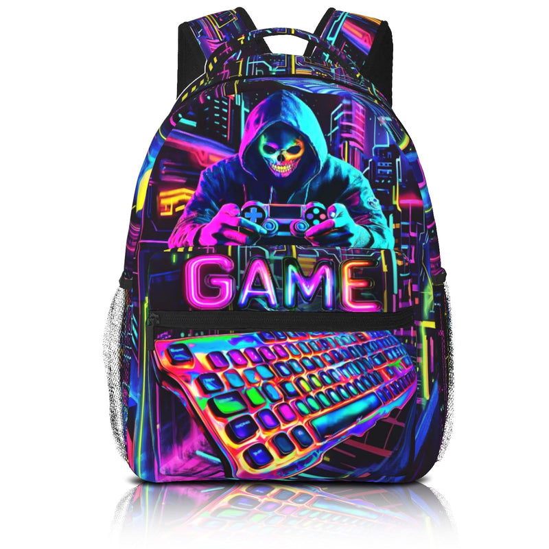 School Backpack for Boys Video Game Backpack for Kids Skull Gaming Print Boys Backpacks School Bag Lightweight Waterproof Adjustable Kids Backpacks Students Bookbag for Children Teens Ages 6-18