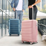 TRAVELEO 4 Piece Luggage Set PP Hardshell, Expandable Suitcase Set (20/24/28) with 14" Cosmetic Case, Lightweight Spinner Wheels with TSA Lock, Detachable Wheels for Nesting Storage (Peacock Blue)