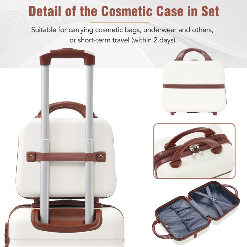 Merax Luggage Set 2 Piece Suitcase Set with Cosmetic Case Expandable Spinner Wheels Vintage Luggage Sets (White,20"+24")