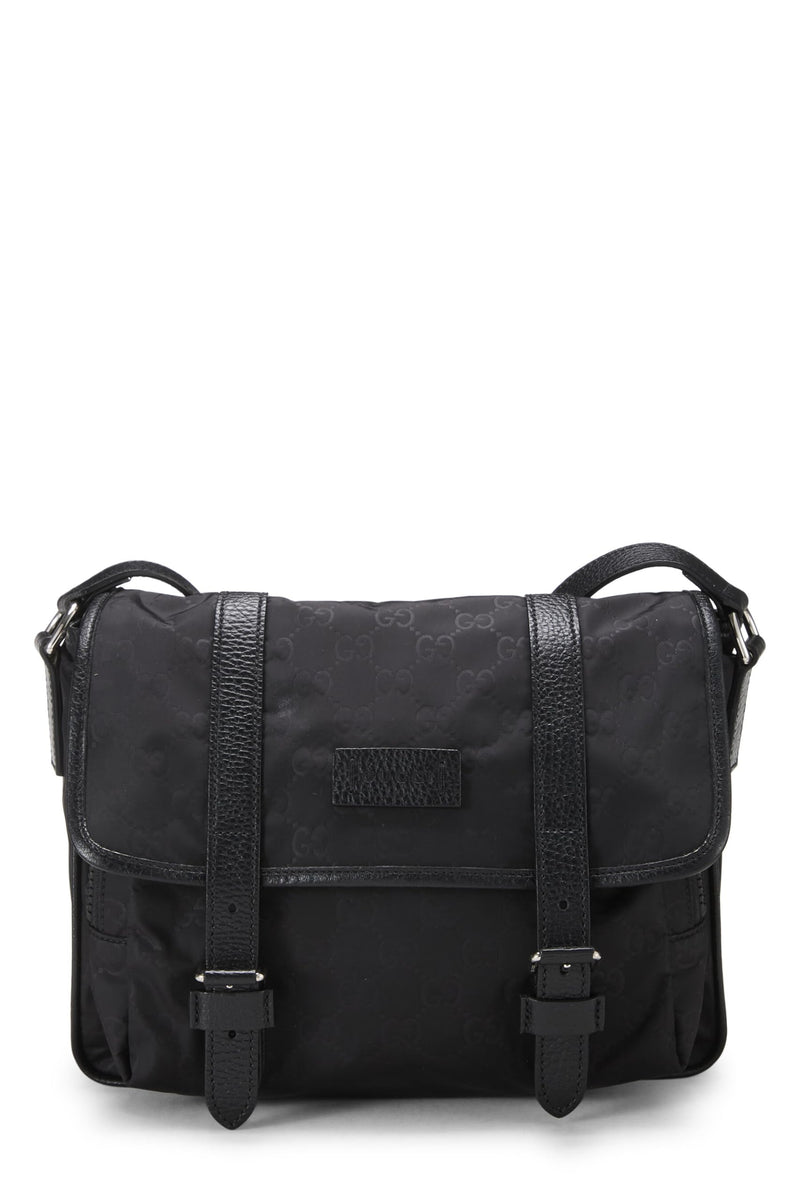 Gucci, Pre-loved Black GG Nylon Buckle Flap Messenger Small, Black