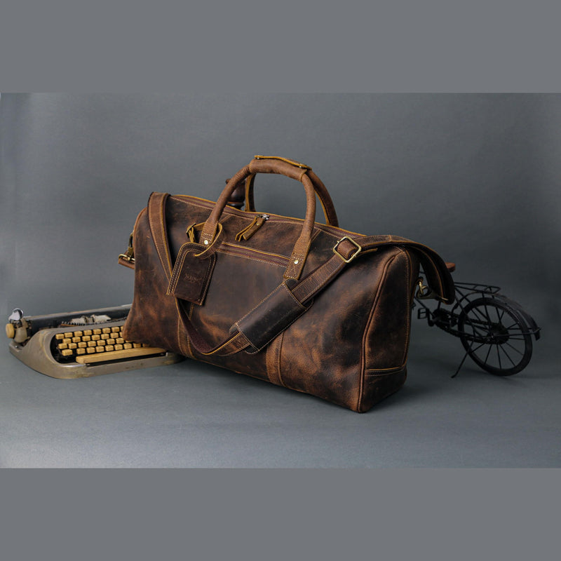 Leather Travel Duffle Bags for Men and Women cabin friendly Weekend Bag Sports Gym airplane carry on overnight duffel