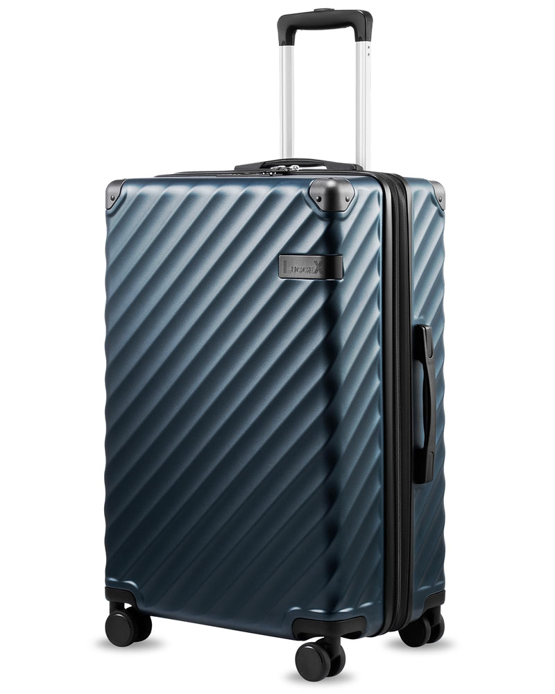 LUGGEX 24 Inch Luggage with Spinner Wheels, KVC Expandable Hardside Medium Checked Suitcase (EX-Core, Navy, 24 Inch, 70L-76L)