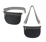 Eliaukly Woven Belt Bag for Women - Black Leather Crossbody Fanny Pack with Adjustable Strap,Fashion Bum Bag Sling Purse,Versatile Waist Pack for Daily & Travel(B-Black)