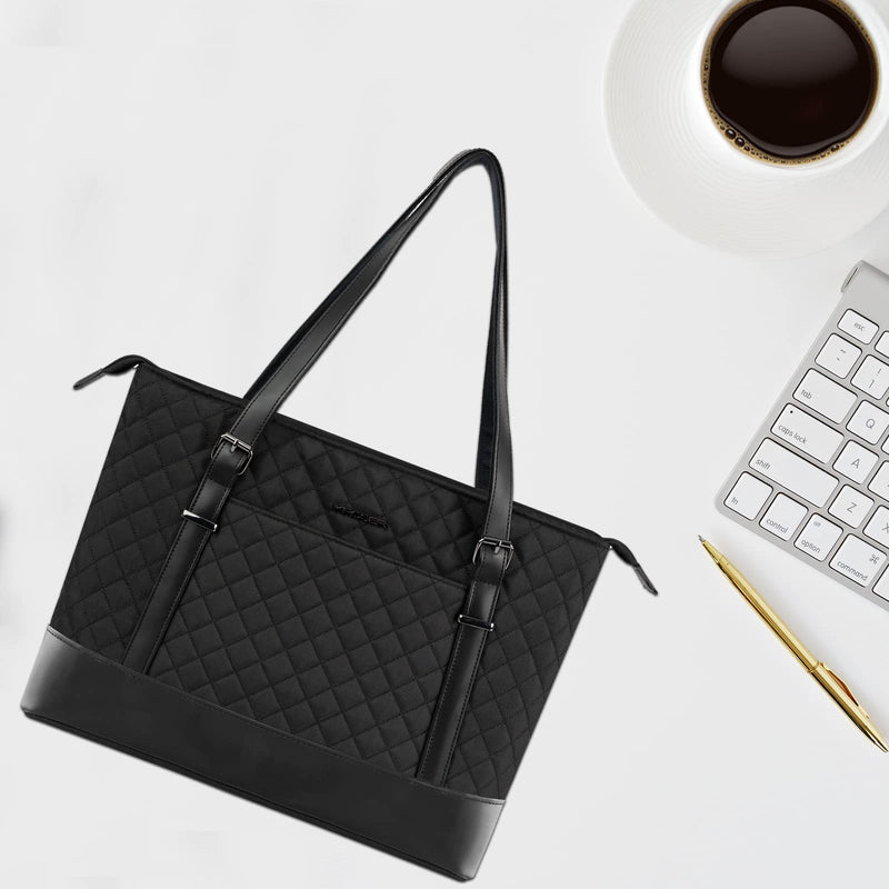 KROSER Laptop Tote Bag 15.6 Inch with USB Port, Large Work Tote Bag Computer Shoulder Bag for Women, Laptop Case for Office Business Travel(Quilted)