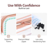 PACKISM TSA Approved Toiletry Bag - Clear Makeup Bag 3 Pack Medium, Quart Size Bag for 3-1-1 Liquids with Metal Smooth Zipper, Travel Makeup Bag for Women Men, Airport Airline Compliant Bag, Rose Pink