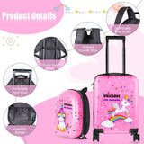 Weewooday Kids Luggage and Backpack 18 Suitcase with Spinner Wheel Hard Case Travel 13 Backpack Girl Suitcase Set for Kids Travel Supplies(Pink,Unicorn Style)