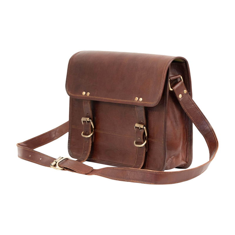 Indian Hando Art 10" Inch Leather Messenger Bag vintage Leather satchel Crossbody Bags for Men and Women (10 inch small)