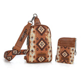 Wrangler Crossbody Bag with Card Wallet Aztec Sling Bag Purse Set WG2205-2101WBR