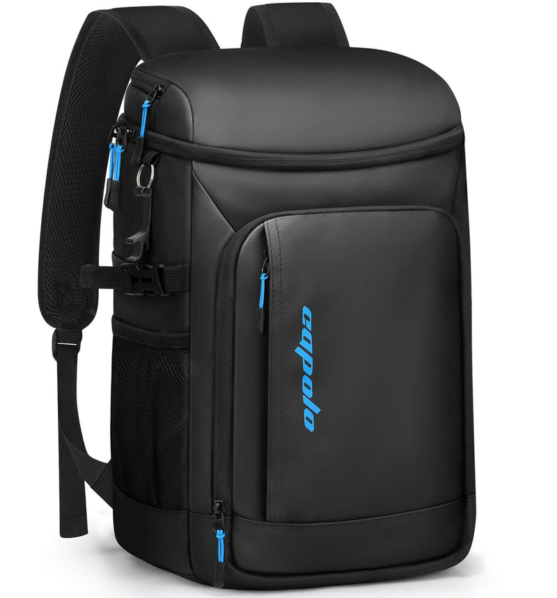 Capolo Cooler Backpack Insulated Waterproof for Women Men, Leak Proof Backpack Coolers Thermal Bag Soft Travel Cooler Bag Ice Chest Lunch Back Pack for Camping Picnic(Deep Black Leather,36 Cans)