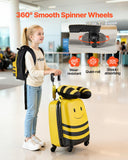 VEVOR Kids Luggage Set, 5 Piece, 18 Inch Hardside Rolling Wheels Suitcase with Backpack & U-shape Pillow, Bee Kids Carry on Luggage Set, Holiday Birthday Gift for Girls Boys, Airline Approved