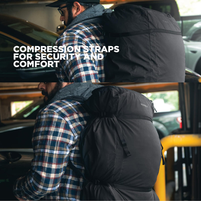 NOMATIC Navigator Collapsible Duffle Bag - 42L Travel Backpack for Men and Women - Weekender Bag - Black Backpack