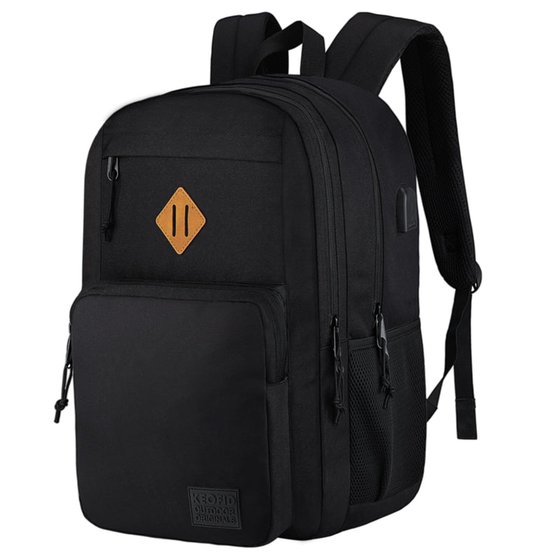 KEOFID Travel backpack for Men and Women, Anti Theft Laptop Backpack with USB Charging Port for Work, Large Bag for College, BLACK BOOK BAG FOR BOYS, GILRS Backpack,Water Resistent(Black)