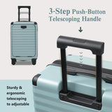 Merax Luggage Sets 3 Piece Front Opening, Hardside Lightweight Carry on Suitcase with Cup Holder USB Port,Durable Expandable Luggage with Bags Spinner Wheels and TSA Lock,Light Blue