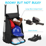 Youth Baseball Bag - Bat Backpack for Baseball, T-Ball & Softball Equipment & Gear, Bat & Glove Holder Gift, Large Main Compartment for Helmet & accessories, Separate Shoes Compartment, Fence Hook
