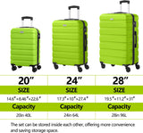 AnyZip Luggage Sets 3 Piece PC ABS Hardside Lightweight Suitcase with 4 Universal Wheels TSA Lock Carry On 20 24 28 Inch Apple Green