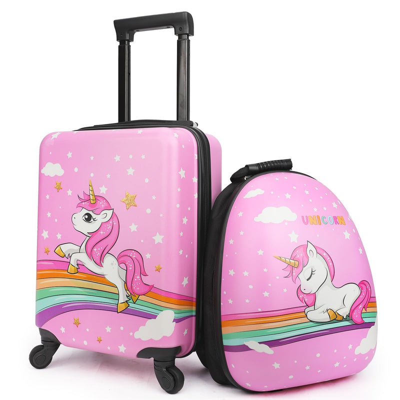 emissary Kids Suitcase for girls, 16" Hardside Unicorn Kids Luggage Set with Spinner Wheels and Backpack, Children Carry on Girls Suitcase Toddler Travel Rolling Luggage Gifts Airline Approved