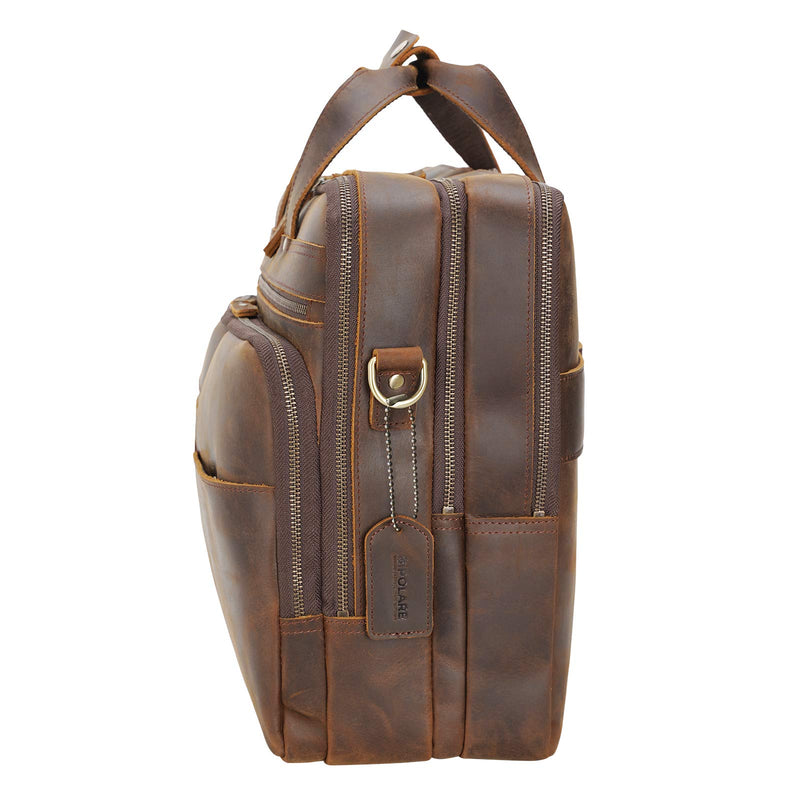 Polare X-Large 18" Full Grain Leather Briefcase For Men Business Travel Case Messenger Bag Fits 17.3" Laptop (Brown)