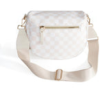 Spacious Checkered Nylon Crossbody Bag Bum Bag Checkered Handbags Wallets for Women (beige checkered)
