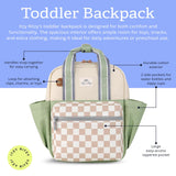 Itzy Ritzy Toddler Backpack - Daycare Bag - Features Adjustable Shoulder Straps, 2 Side Pockets & Spacious Interior with Wipeable Fabric Lining & Name Label, Checkerboard Backpack