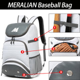 MERALIAN Baseball Bag Backpack,Lightweight Softball Bag with Shoe Compartment for Baseball, T-Ball & Softball Equipment & Gear. (WHITE)
