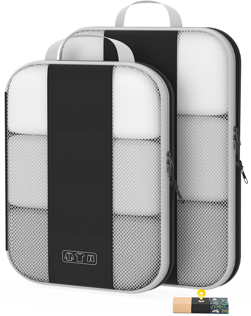 2 Set Compression Packing Cubes for Travel Essentials,Compressible Expandable Packing Cubes for Suitcase,OlarHike Luggage Organizer Bags for Travel,Handy Helper for Organizing Clothes(Black)