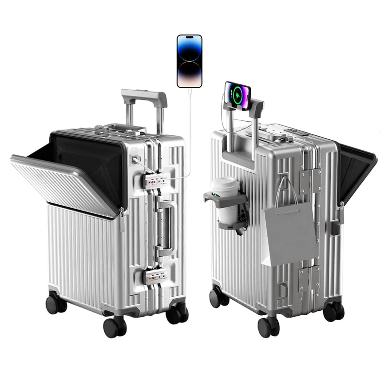AIWEINY Zipperless Luggage, 22.4" x 15.4" x 9.4" Aviation Certified, Polycarbonate Aluminum Hardshell, Expandable Carry-On Luggage with Spinner Wheels, Hardshell Luggage, 20 Inch Cabin