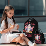 PoshWrap Girls Backpack with Lunch Box - Set of 3 School Backpacks Matching Combo - Lightweight Black Bookbag and Pencil Case Bundle