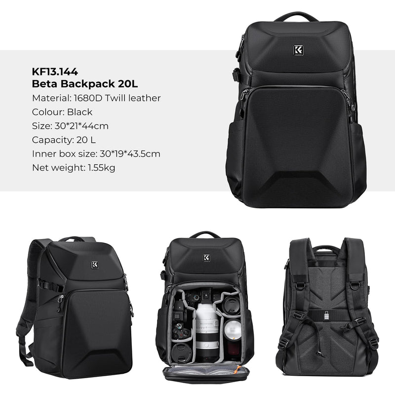 K&F CONCEPT Camera Backpack Hard Shell 20L Photography Camera Bag Hardshell Case with Tripod Holder&Laptop Compartment