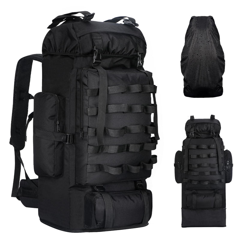 LibSkyln 70L/100L Camping Hiking Backpack with Rain Cover, Expandable Large Military Tactical Backpack, Waterproof Molle Racksack Travel Backpacking Daypack for Climbing Trekking (Black)