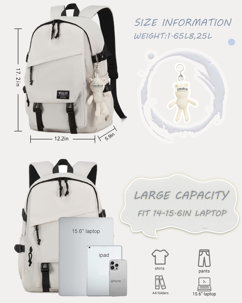 Caoroky knight College School Bag for Men Women Laptop Backpack 15.6 Inch Anti Theft Travel Daypack Large Elementary Middle High Bookbags for Teens Girls Boys Students-Medium,off-white
