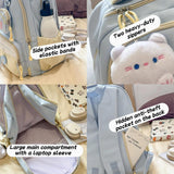 Vivixilan Cute Backpack with a Plush Pendant, Stylish Multi-pocket Bookbag with Anti-theft Design for New Semester Gifts (black)