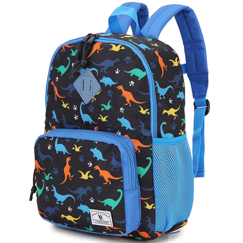 VX VONXURY Kids Backpack,Cute Preschool Toddler Schoolbag for Boys with Chest Strap Small（Black Dinosaur
