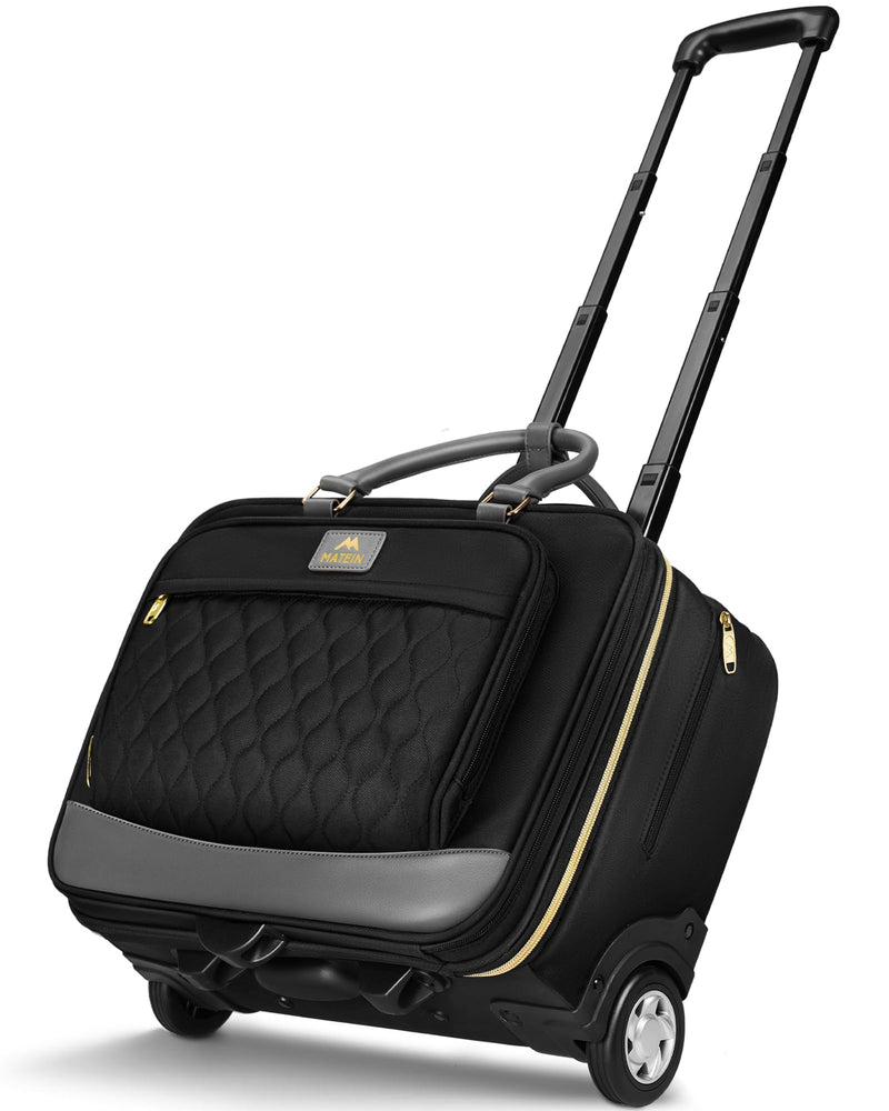 MATEIN Personal Item Rolling Briefcase with Large Wheels, Airline Approved Rolling Laptop Bag Women Men Roller Computer Bag 17.3 Inch, 18x14x8 Anti Theft Underseat Carry On Luggage for Travel Work