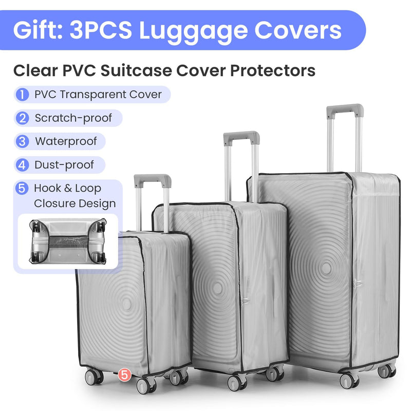 Merax 3 Piece Luggage Sets, Expandable Carry On Luggage with TSA Lock Airline Approved, PC Hard Shell and Lightweight Suitcase with Front Pocket and Spinner Wheels, Silver