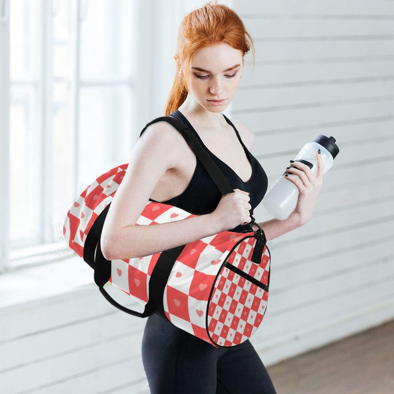 Buffalo Plaid Check Red Heart Large Capacity Luggage Travel Bag Business Trips Travel Weekender Gear Bag