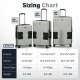 TACH Patented Connecting Hard Shell 3 Piece Luggage Set - 20, 24 & 28 inch Luggage | Carry-On, Medium & Large Rolling Suitcases - Silver