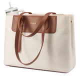 LOVEVOOK Laptop Tote Bag for Women 15.6 Inch, Water-Resistant Work Tote Bag Large Capacity Computer Bag Briefcase Handbag for Office Business Travel Teacher Nurse, Nylon & PU, Brown