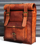 URBAN DEZIRE Men's 17 inch Leather Vintage Roll On Laptop Backpack Rucksack knapsack college bag
