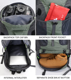 Bseash 50L Hiking Backpack, Water Resistant Lightweight Outdoor Sport Daypack Travel Bag for Camping Climbing Skiing Cycling (Army Green - With Shoe Compartment)