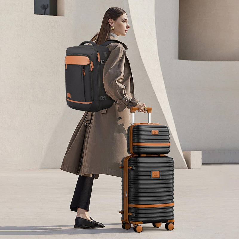 Joyway Expandable Luggage Sets 5 Piece, Lightweight Hard Shell Travel Suitcase Set with Spinner Wheels and TSA Lock, Black